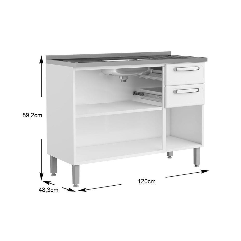 Módulo Cozinha Bertolini Evidence Balcão  7025 c/ Pia 3 Portas e 2 Gavetas Branco - 3