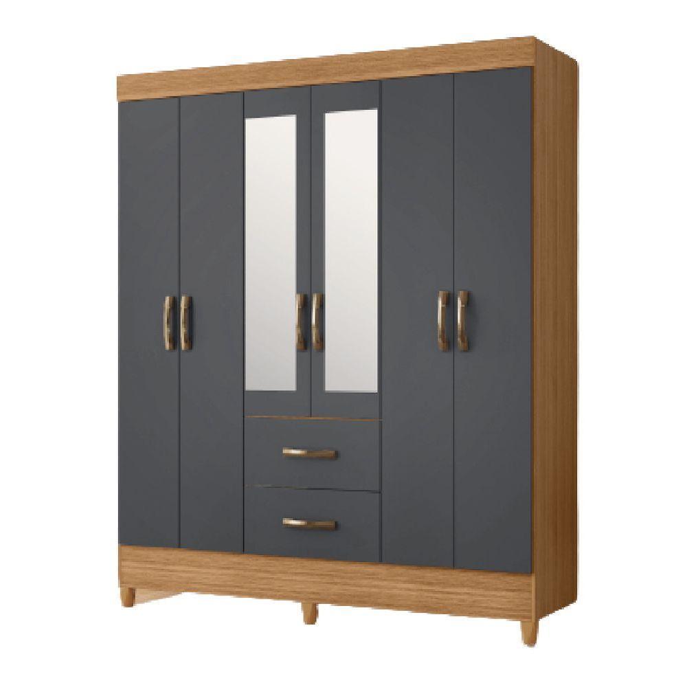Guarda Roupas Casal Com Espelho 6 Portas 2 Gavetas Mobi Nature / Grafite Albatroz Nat/titan - 1