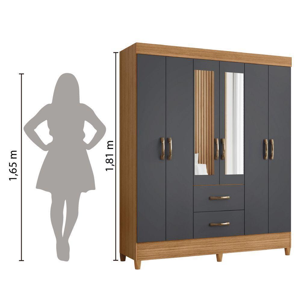 Guarda Roupas Casal Com Espelho 6 Portas 2 Gavetas Mobi Nature / Grafite Albatroz Nat/titan - 2