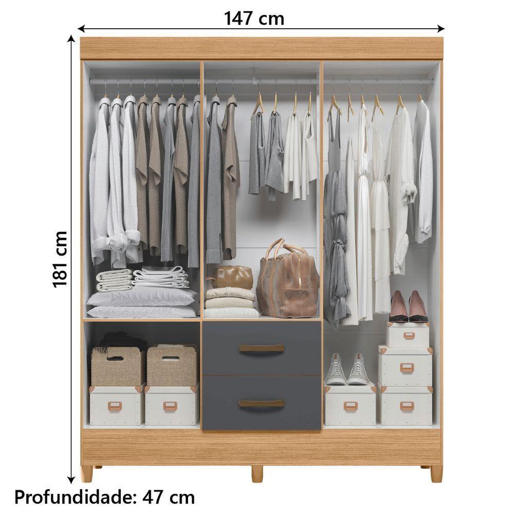 Guarda Roupas Casal Com Espelho 6 Portas 2 Gavetas Mobi Nature / Grafite Albatroz Nat/titan - 4