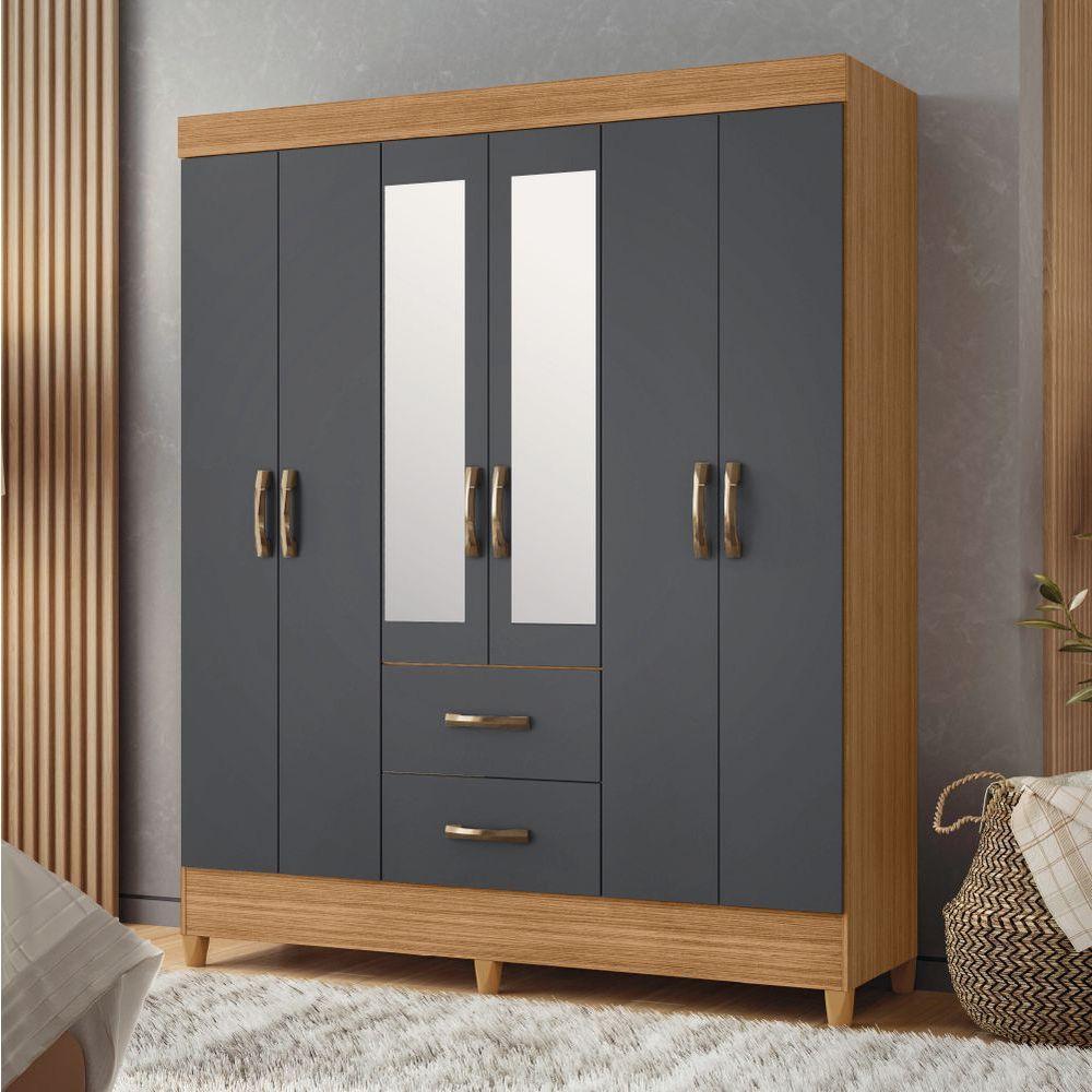 Guarda Roupas Casal Com Espelho 6 Portas 2 Gavetas Mobi Nature / Grafite Albatroz Nat/titan - 6