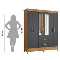 Guarda Roupas Casal Com Espelho 6 Portas 2 Gavetas Mobi Nature / Grafite Albatroz Nat/titan - 2