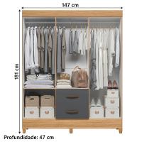 Guarda Roupas Casal Com Espelho 6 Portas 2 Gavetas Mobi Nature / Grafite Albatroz Nat/titan