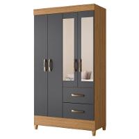 Guarda Roupas Solteiro Com Espelho 4 Portas 2 Gavetas Mobi Nature - Grafite Albatroz Nat-titan - 1