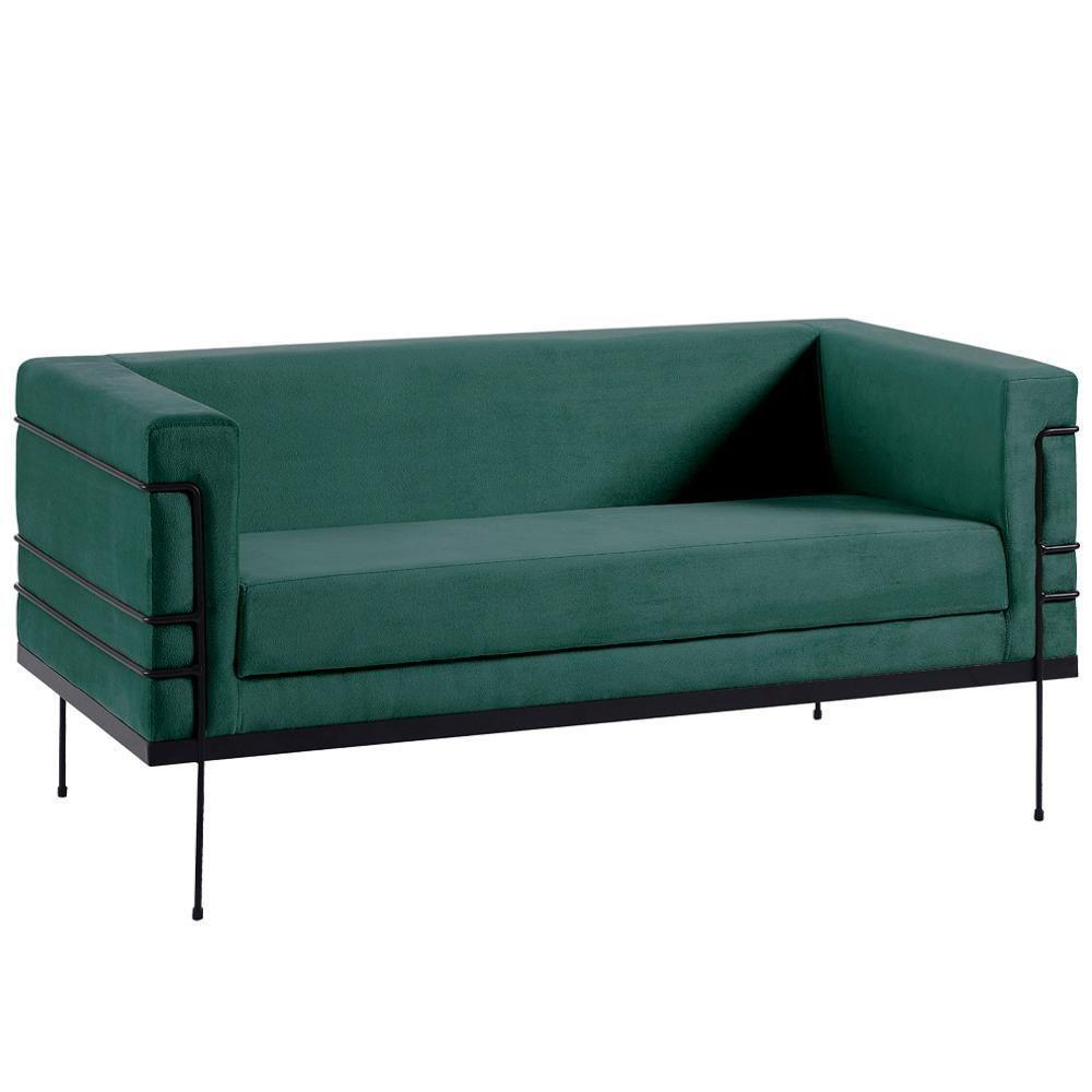 Sofa 2 Lug Base Aço Preto 135 Cm 2064x2 Veludo Verde Dmobiliario Verde - 1