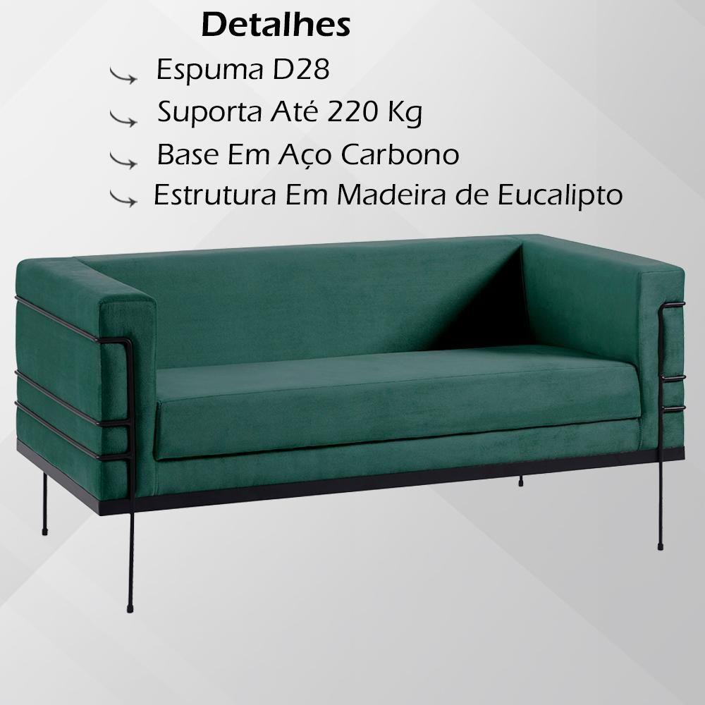 Sofa 2 Lug Base Aço Preto 135 Cm 2064x2 Veludo Verde Dmobiliario Verde - 5