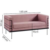 Sofa 2 Lug Base Aço Preto 135 Cm 2064x2 Veludo Rosa Dmobiliario Rosa - 5