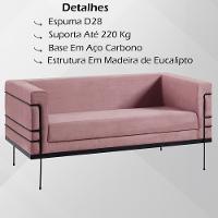 Sofa 2 Lug Base Aço Preto 135 Cm 2064x2 Veludo Rosa Dmobiliario Rosa - 6