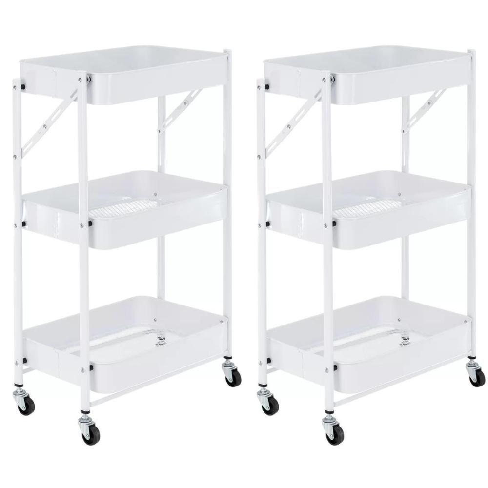 Kit 2 Carrinho Multiuso Organizador Dobrável Com 3 Prateleiras - Branco - 1
