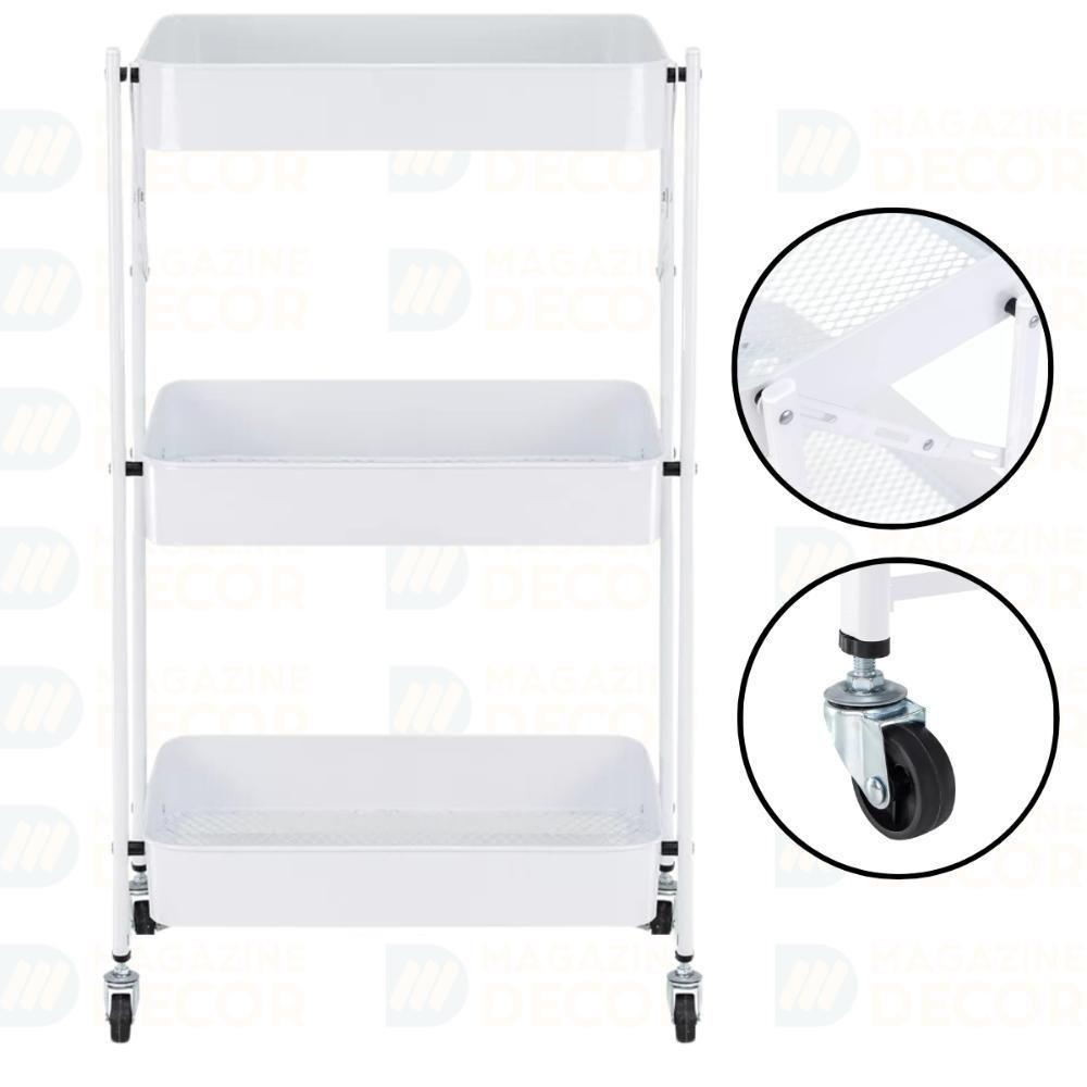 Kit 2 Carrinho Multiuso Organizador Dobrável Com 3 Prateleiras - Branco - 3