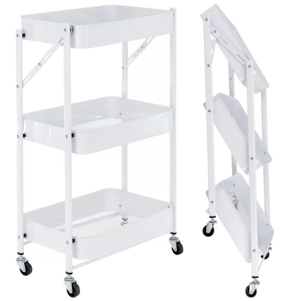 Kit 2 Carrinho Multiuso Organizador Dobrável Com 3 Prateleiras - Branco - 5