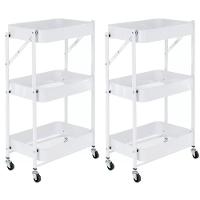 Kit 2 Carrinho Multiuso Organizador Dobrável Com 3 Prateleiras - Branco - 1