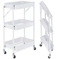 Kit 2 Carrinho Multiuso Organizador Dobrável Com 3 Prateleiras - Branco - 5