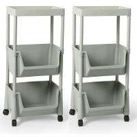 Kit 2 Carrinho Multiuso Prático 3 Prateleiras Em Plástico Com Rodízio - Cinza - 1