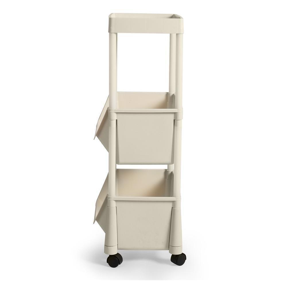 Kit 2 Carrinho Multiuso Prático 3 Prateleiras Em Plástico Com Rodízio - Creme - 4