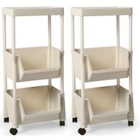 Kit 2 Carrinho Multiuso Prático 3 Prateleiras Em Plástico Com Rodízio - Creme - 1