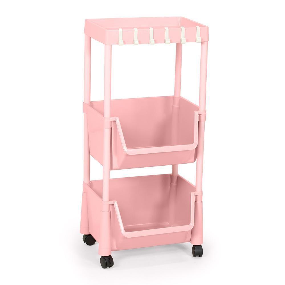 Kit 2 Carrinho Multiuso Prático 3 Prateleiras Em Plástico Com Rodízio - Rosa - 3