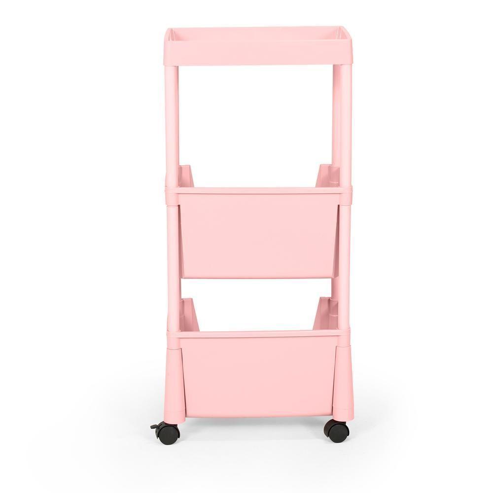 Kit 2 Carrinho Multiuso Prático 3 Prateleiras Em Plástico Com Rodízio - Rosa - 5