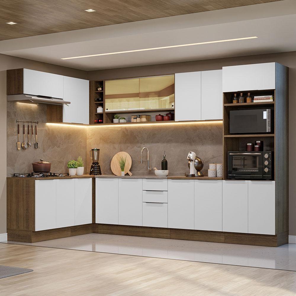 Armário De Cozinha Completa De Canto 499cm Rustic/branco Stella Madesa 02 Rustic/branco - 1