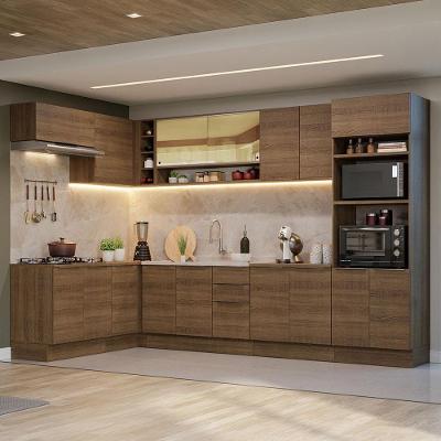 Armário de Cozinha Completa de Canto Stella 14 Portas 3 Gavetas MDF 449cm Rustic