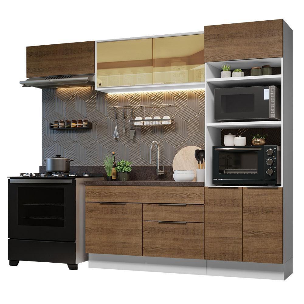 Armário De Cozinha Completa 270cm Branco/rustic Stella Madesa 08 Branco/rustic - 8