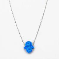 Colar Com Mão De Fátima Em Resina Sintética Azul Brilhosa Em Prata 925 único - 2