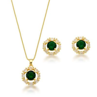 Conjunto Colar e Brincos Verde Banhado A Ouro 18k 45cm