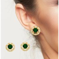 Conjunto Colar e Brincos Verde Banhado A Ouro 18k 45cm - 2
