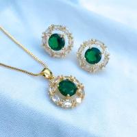 Conjunto Colar e Brincos Verde Banhado A Ouro 18k 45cm