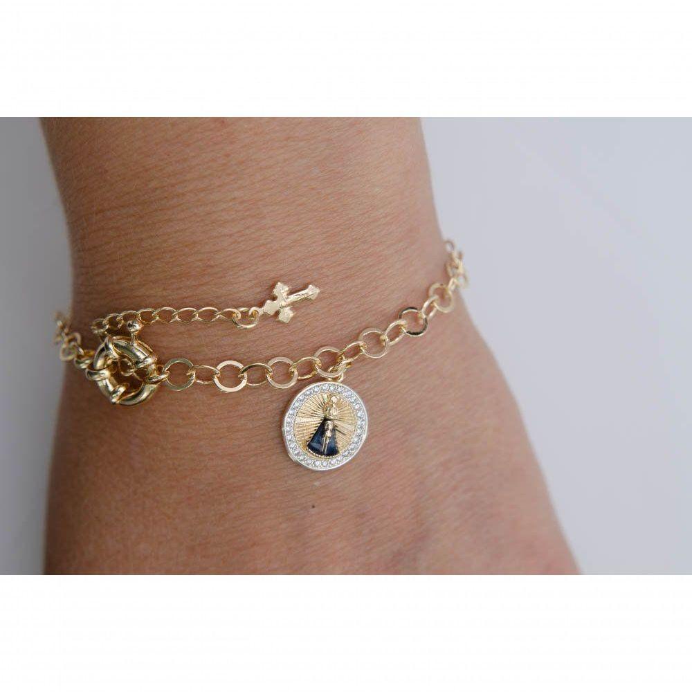 Pulseira Nossa Senhora Aparecida Semijoia Banhado A Ouro18k 18cm - 2