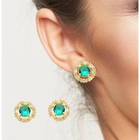 Conjunto Colar e Brincos Com Zirconia Verde Clara Banhada A Ouro 18k 45cm - 5