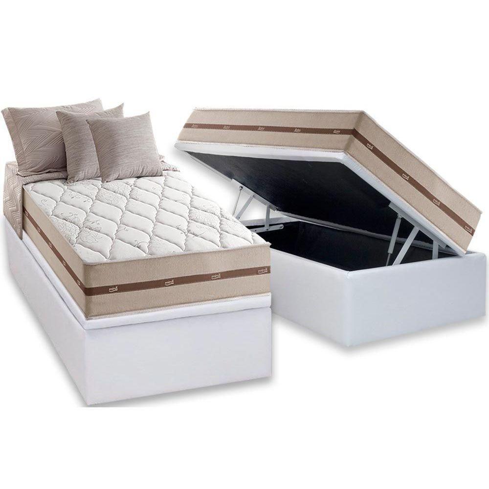 Cama Box Baú Solteiro: Colchão Molas Ensacadas Anjos MasterPocket Classic + Base CRC Courano White(88x188) - 1