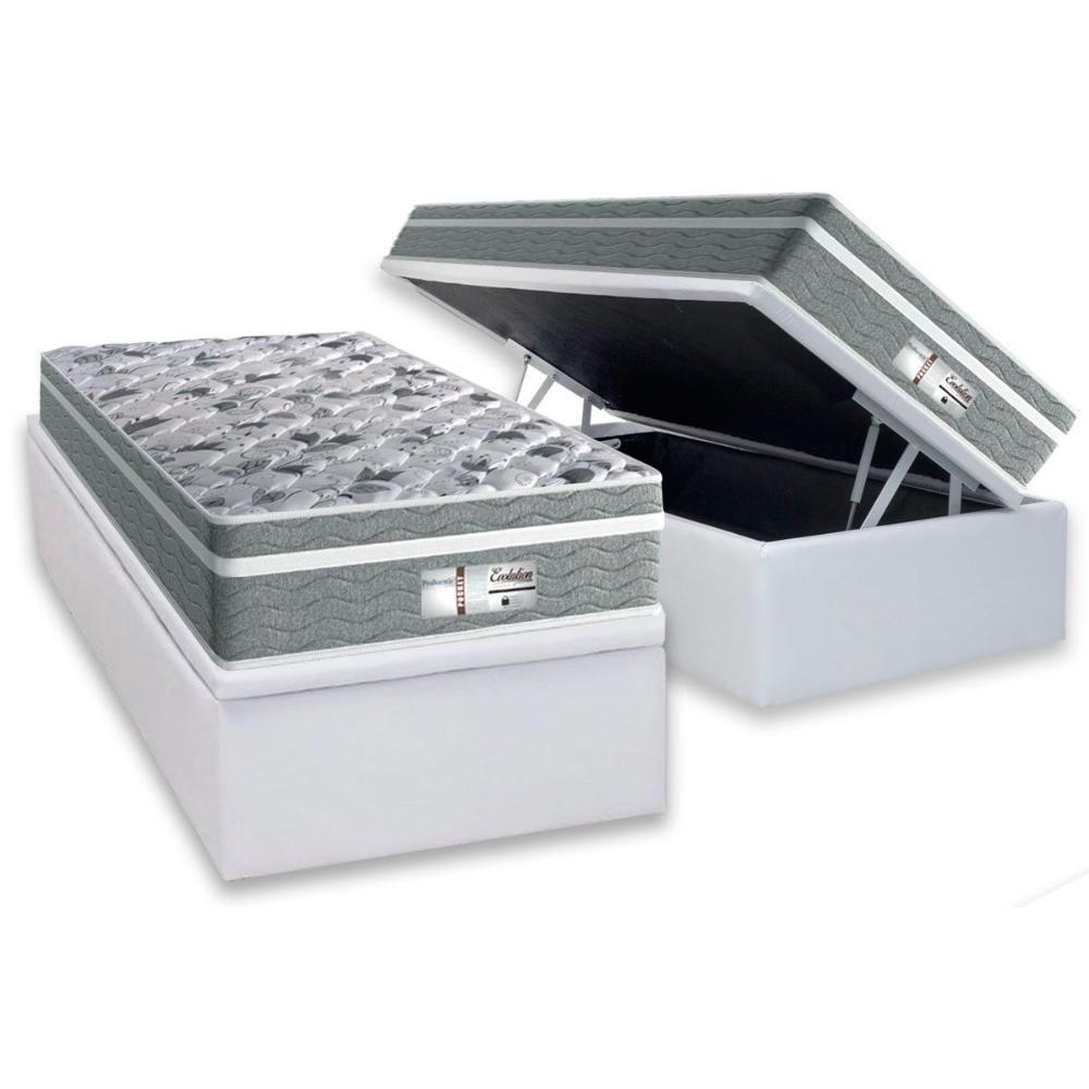 Cama Box Baú Solteiro: Colchão Molas MasterPocket Ensacadas Probel   ProDormir Evolution + Base CRC Courano White(88x188) - 1