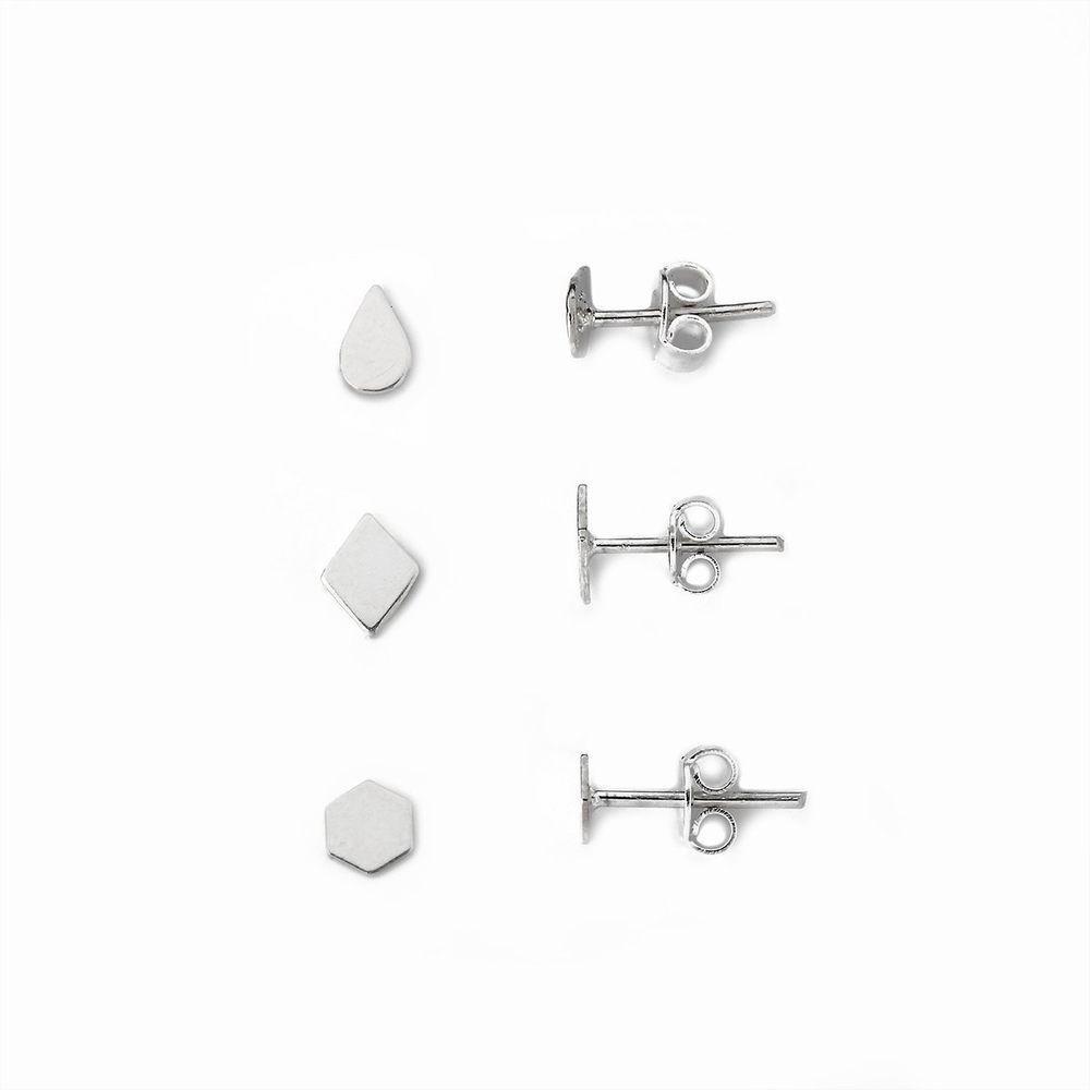 Kit Trio De Brincos Geométricos Prata 925 - 1