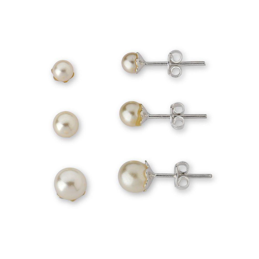 Kit Trio Brincos Perola Sintética Prata 925 - 1