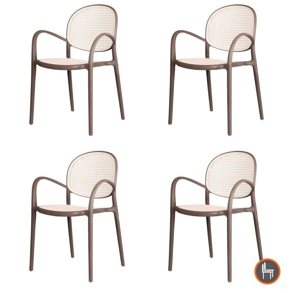 Kit 4 Cadeiras Empilhável Portofino Fratini Polipropileno Cor Cinza E Assento Simulando Palha Natura - 1