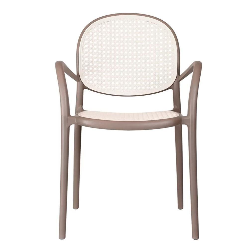 Kit 4 Cadeiras Empilhável Portofino Fratini Polipropileno Cor Cinza E Assento Simulando Palha Natura - 3