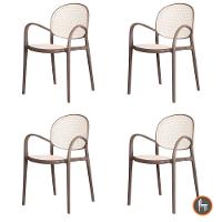 Kit 4 Cadeiras Empilhável Portofino Fratini Polipropileno Cor Cinza E Assento Simulando Palha Natura - 1