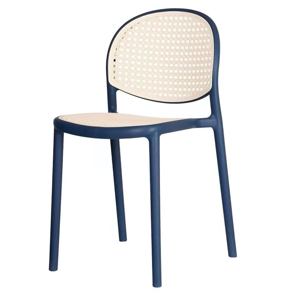 Kit 4 Cadeiras Empilhável Positano Fratini Polipropileno Cor Azul E Assento Simulando Palha Natural - 5