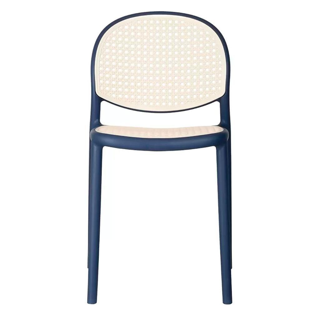Kit 4 Cadeiras Empilhável Positano Fratini Polipropileno Cor Azul E Assento Simulando Palha Natural - 6
