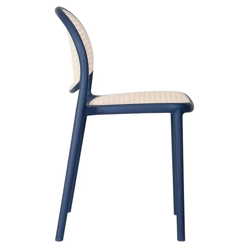 Kit 4 Cadeiras Empilhável Positano Fratini Polipropileno Cor Azul E Assento Simulando Palha Natural - 7