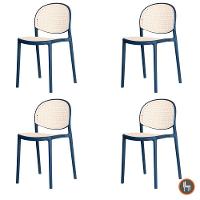 Kit 4 Cadeiras Empilhável Positano Fratini Polipropileno Cor Azul E Assento Simulando Palha Natural - 1