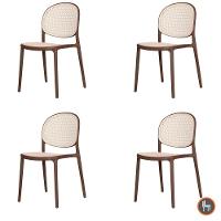 Kit 4 Cadeiras Empilhável Positano Fratini Polipropileno Cor Cinza E Assento Simulando Palha Natural - 1