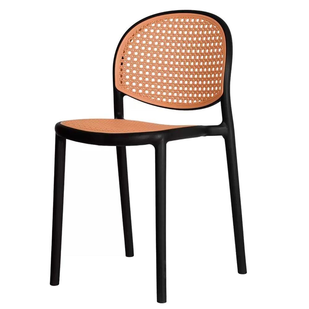 Kit 4 Cadeiras Empilhável Positano Fratini Polipropileno Cor Preta E Assento Simulando Palha Rattan - 3