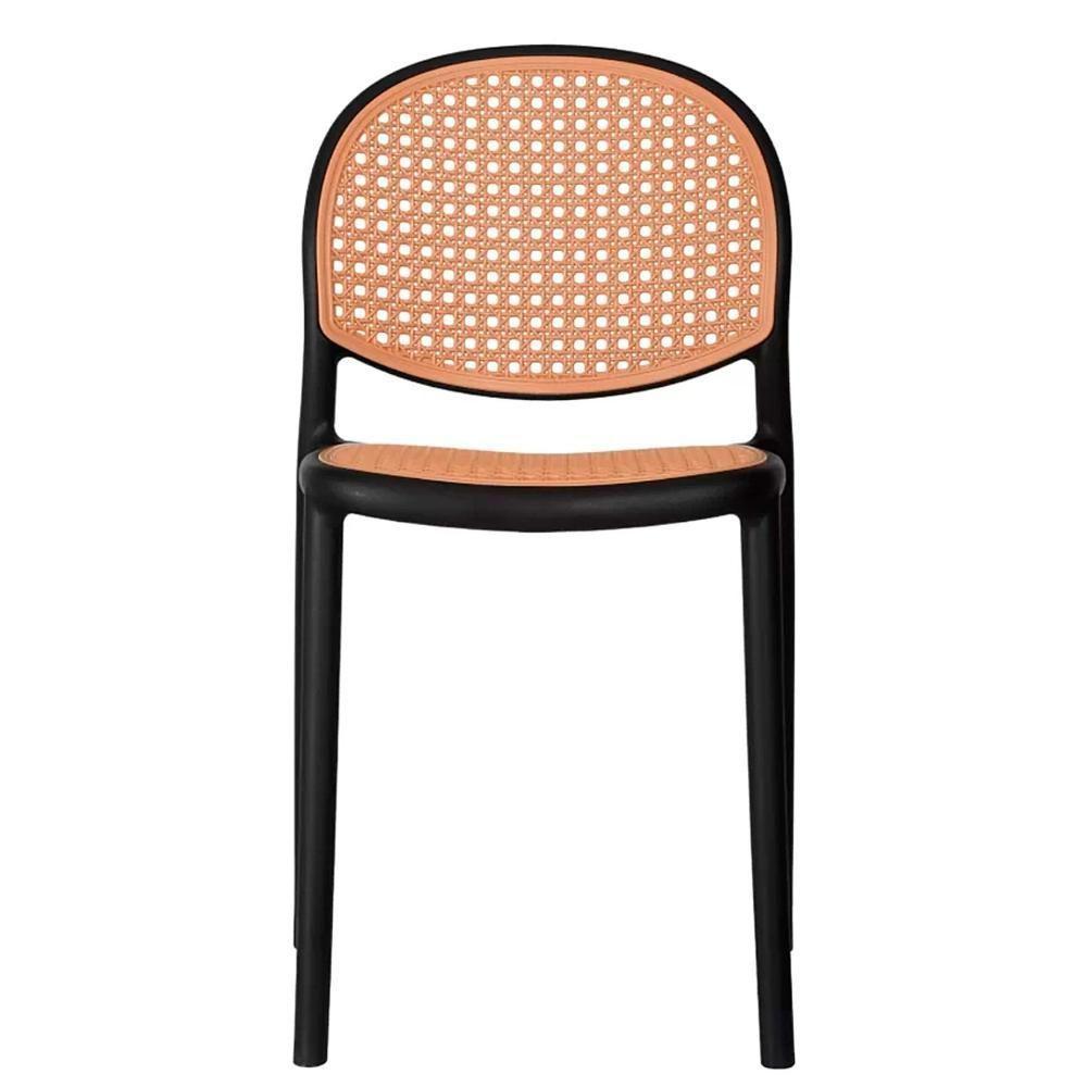 Kit 4 Cadeiras Empilhável Positano Fratini Polipropileno Cor Preta E Assento Simulando Palha Rattan - 4