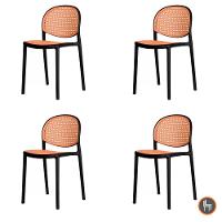 Kit 4 Cadeiras Empilhável Positano Fratini Polipropileno Cor Preta E Assento Simulando Palha Rattan - 1