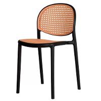 Kit 4 Cadeiras Empilhável Positano Fratini Polipropileno Cor Preta E Assento Simulando Palha Rattan - 3