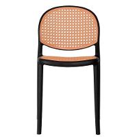 Kit 4 Cadeiras Empilhável Positano Fratini Polipropileno Cor Preta E Assento Simulando Palha Rattan