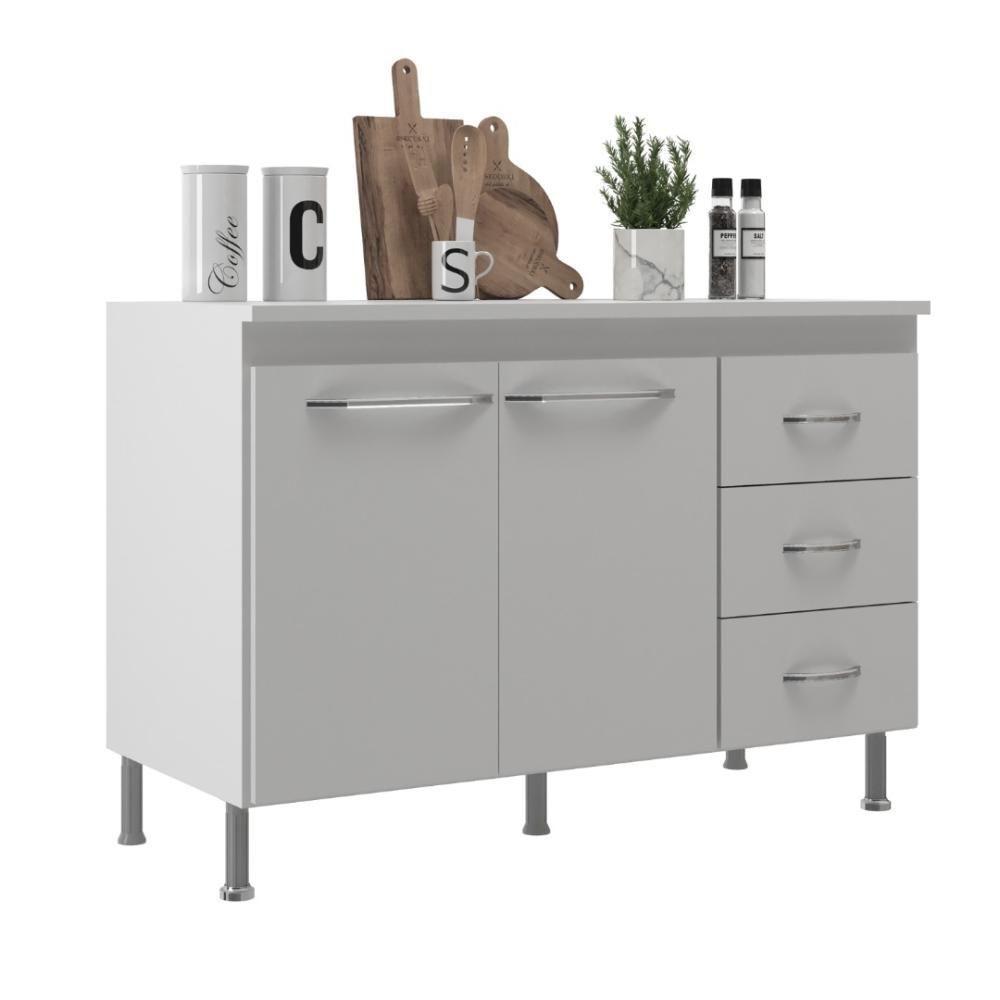 Balcão Modulado Para Cozinha Com Tampo Fidelitá Viena 120cm 2 Portas 3 Gavetas Branco - 2