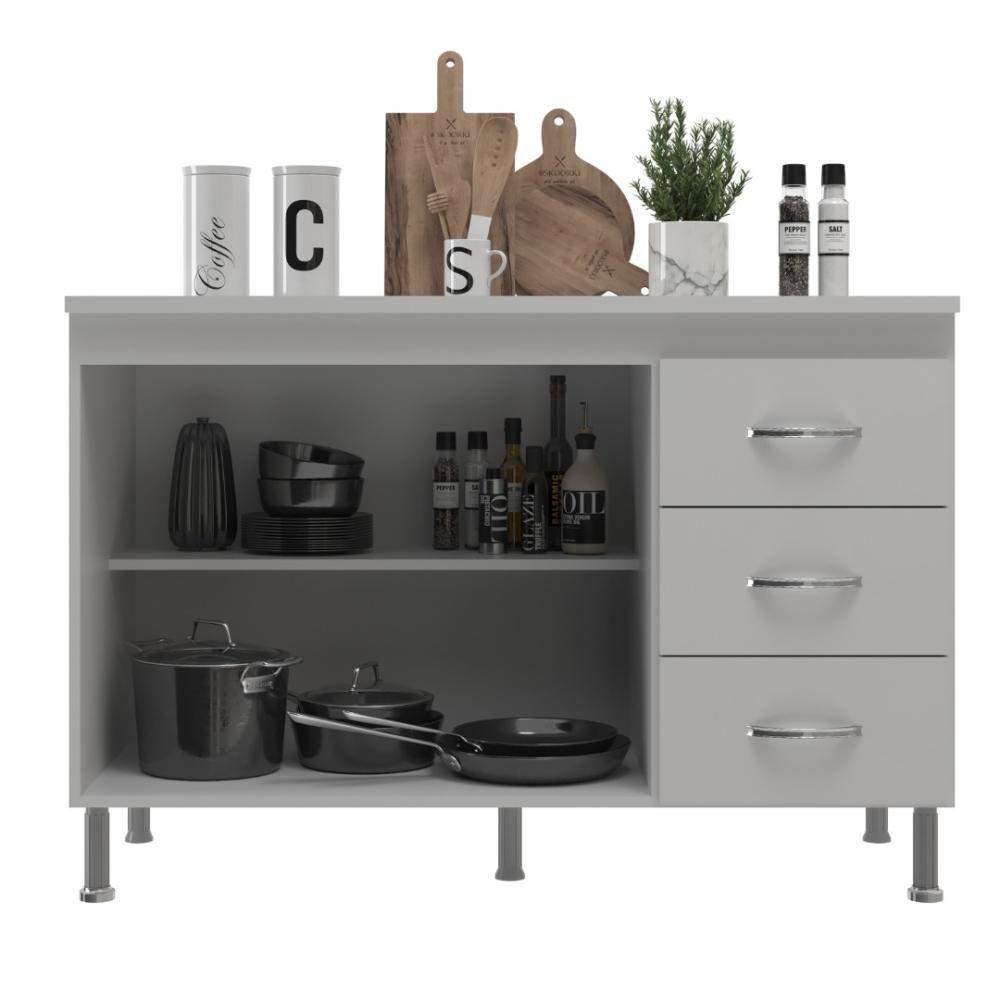 Balcão Modulado Para Cozinha Com Tampo Fidelitá Viena 120cm 2 Portas 3 Gavetas Branco - 3